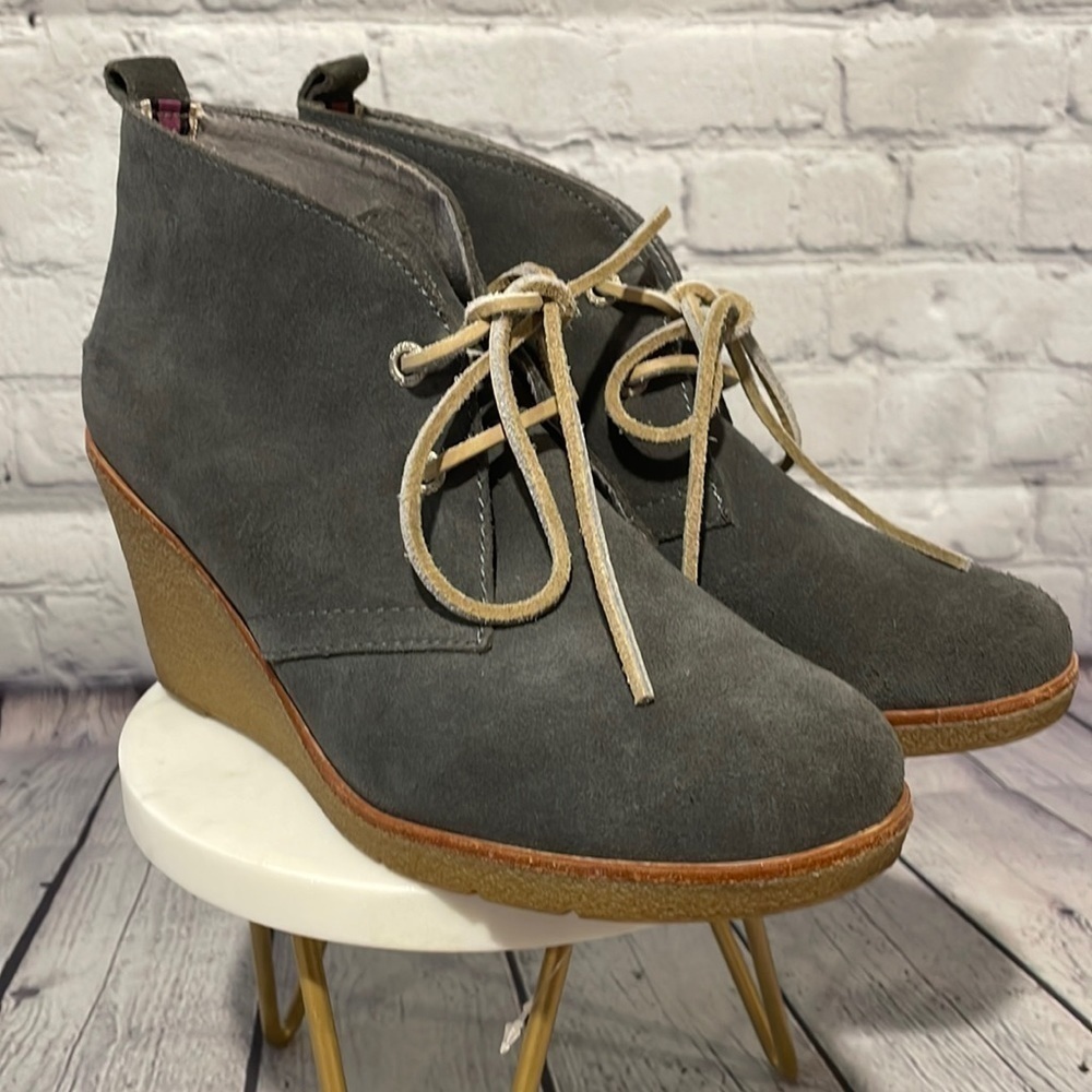 Sperry Gray Suede Wedge Heel Booties Size 7.5 - image 1